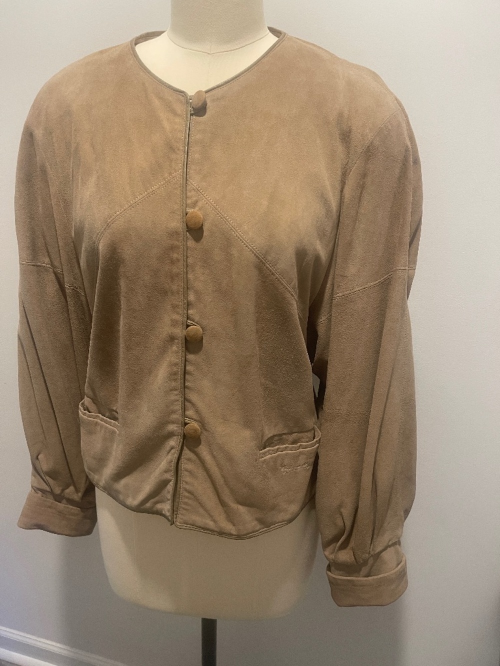 Vintage 80s Etienne Aigner Tan Suede Jacket EU 38 Balloon Sleeve